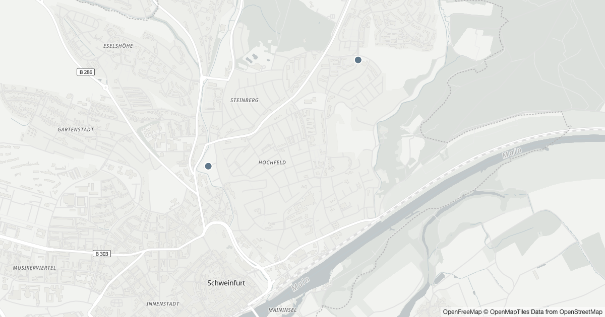Polizeimeldungen Hochfeld — Karte Karte mit 8 Polizeimeldungen aus Hochfeld (Schweinfurt) aus den letzten zwölf Monaten