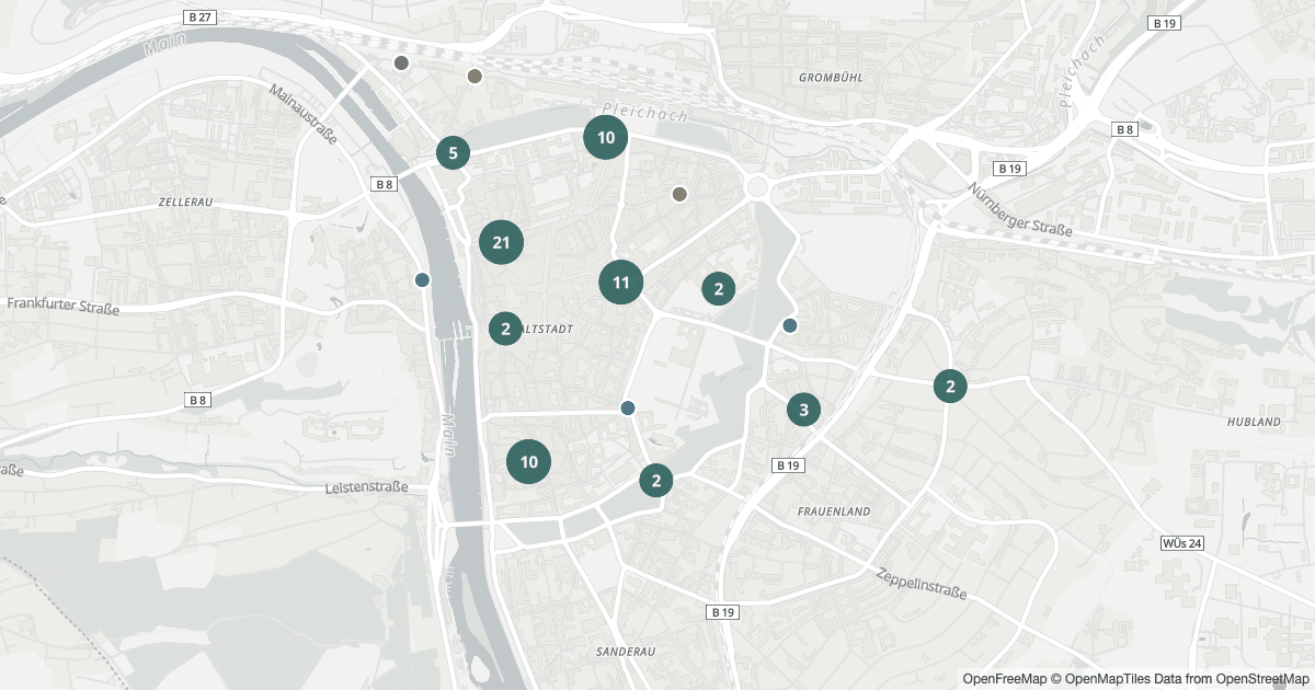 Karte mit 78 Polizeimeldungen aus Innenstadt (Würzburg) aus den letzten 90 Tagen