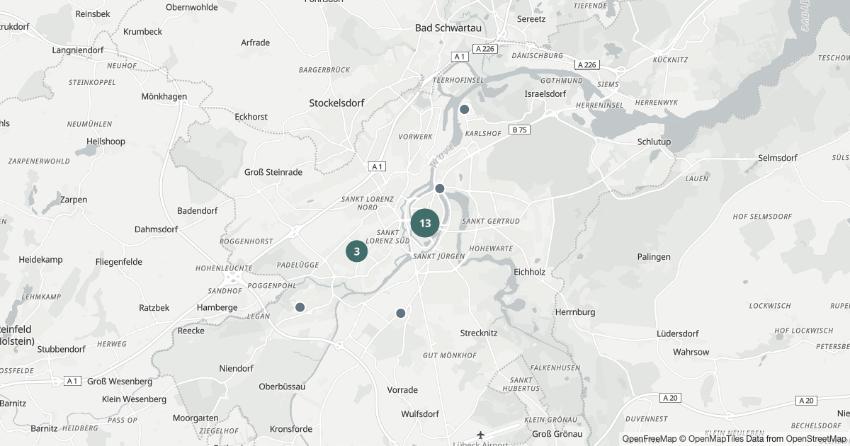 Karte mit 121 Polizeimeldungen aus Lübeck aus den letzten 90 Tagen