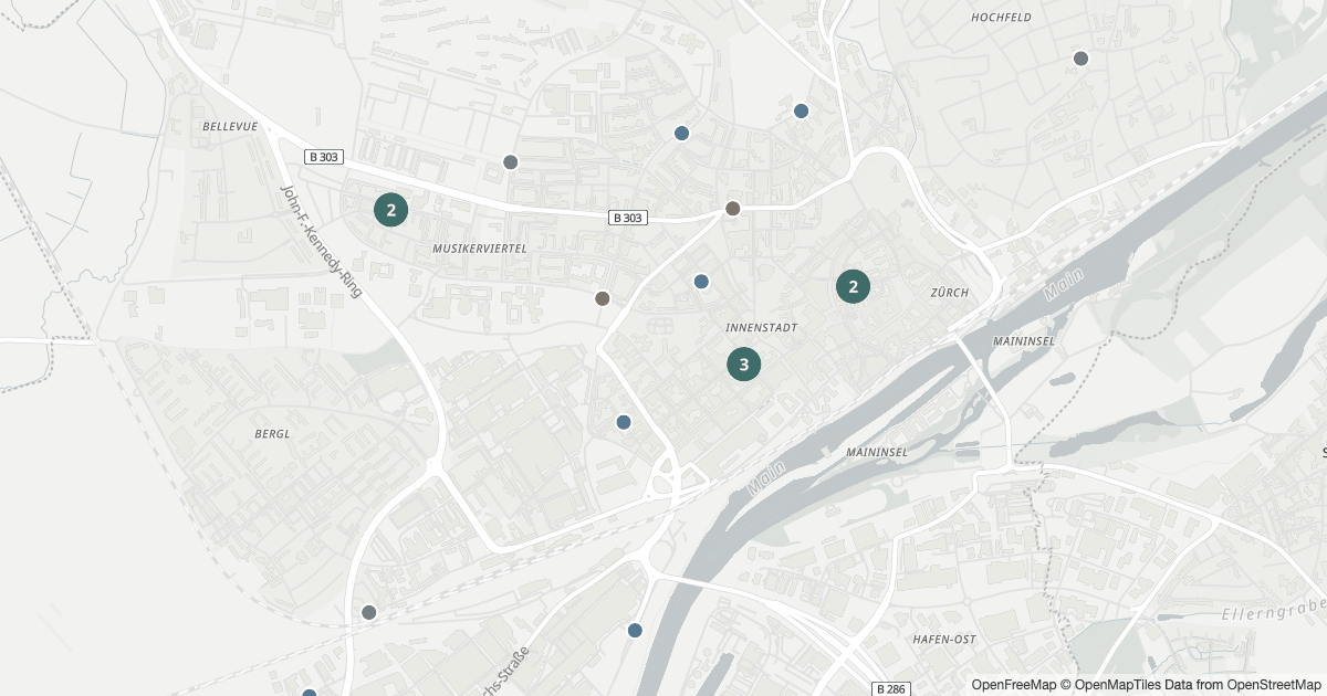 Polizeimeldungen Stadtgebiet — Karte Karte mit 32 Polizeimeldungen aus Stadtgebiet (Schweinfurt) aus den letzten 90 Tagen