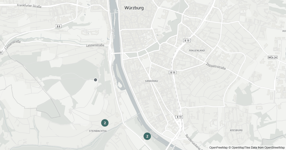 Karte mit 6 Polizeimeldungen aus Steinbachtal (Würzburg) aus den letzten 90 Tagen