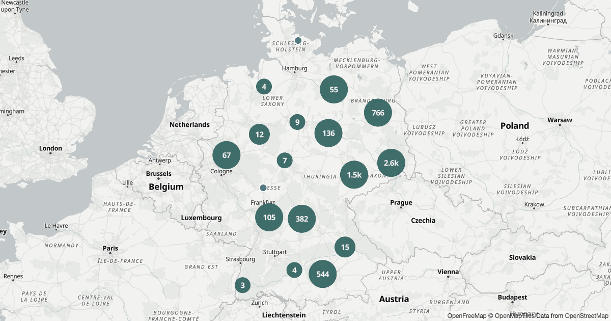 Fahrrad und Pedelec — Deutschlandkarte Deutschlandkarte mit 8.626 Polizeimeldungen zum Thema Fahrrad und Pedelec