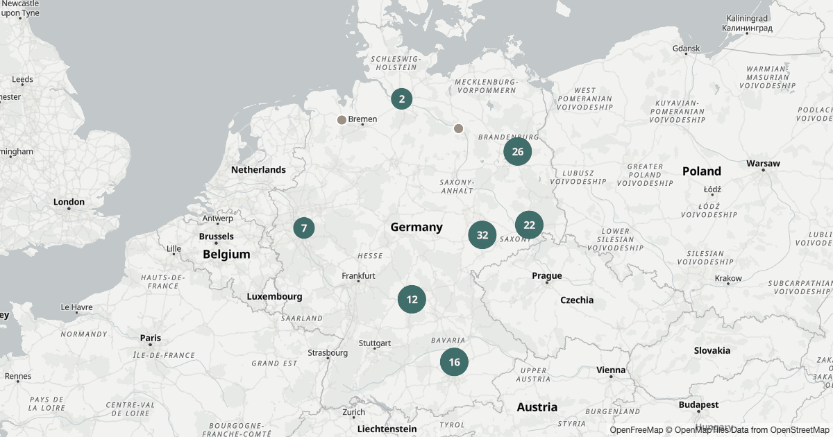 Deutschlandkarte mit 164 Polizeimeldungen zum Thema Geldautomaten