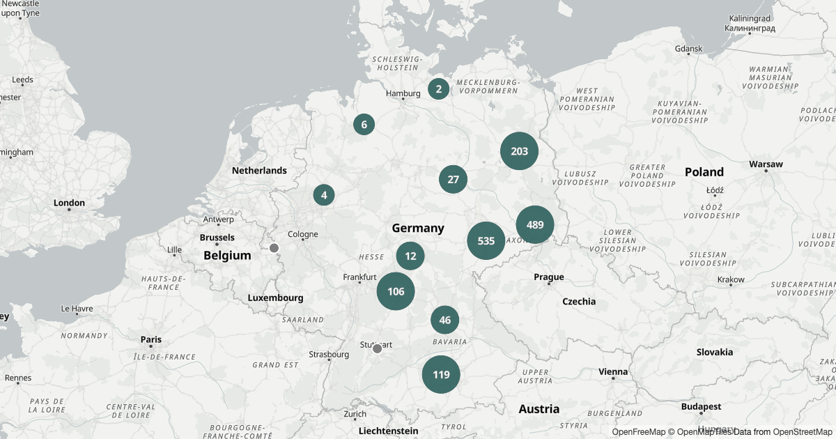 Deutschlandkarte mit 2.224 Polizeimeldungen zum Thema Graffiti