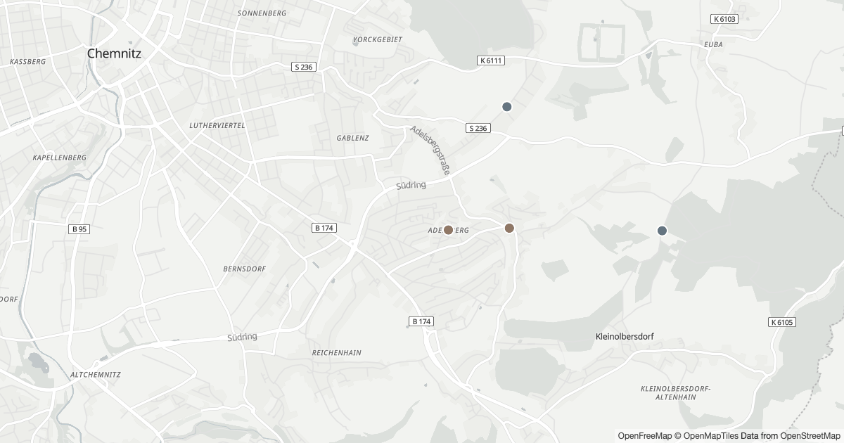 Polizeimeldungen Adelsberg — Karte Karte mit 22 Polizeimeldungen aus Adelsberg (Chemnitz) aus den letzten zwölf Monaten