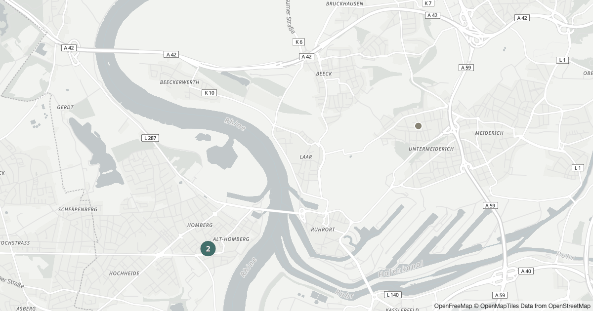 Karte mit 10 Polizeimeldungen aus Alt-Homberg (Duisburg) aus den letzten 90 Tagen