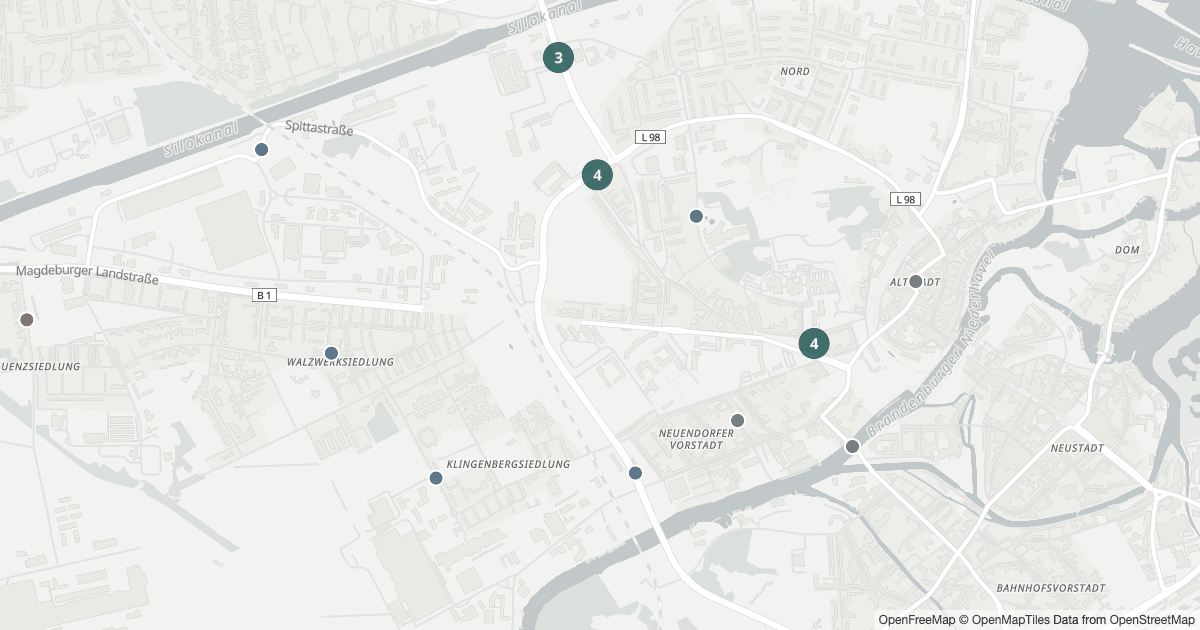 Karte mit 26 Polizeimeldungen aus Altstadt (Brandenburg an der Havel) aus den letzten 90 Tagen