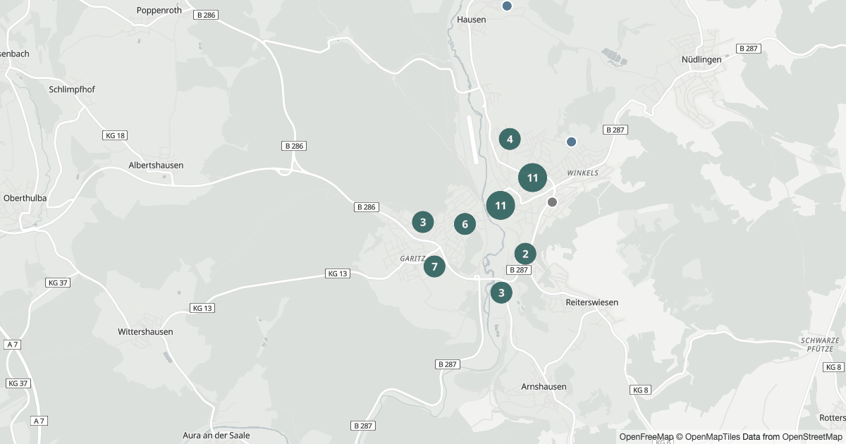 Polizeibericht Bad Kissingen — Karte Karte mit 73 Polizeimeldungen aus Bad Kissingen aus den letzten 90 Tagen