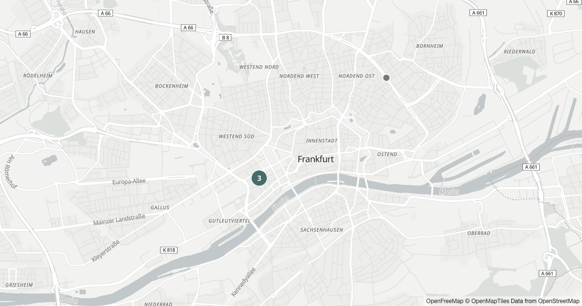 Karte mit 20 Polizeimeldungen aus Bahnhofsviertel (Frankfurt am Main) aus den letzten 90 Tagen