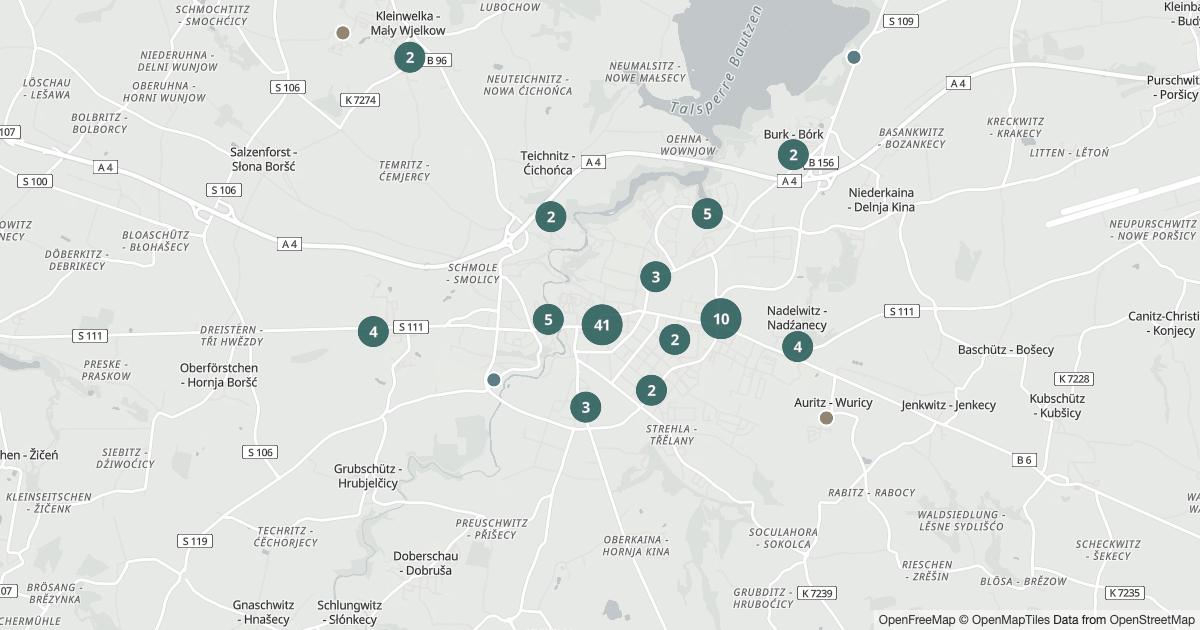 Karte mit 101 Polizeimeldungen aus Bautzen aus den letzten 90 Tagen