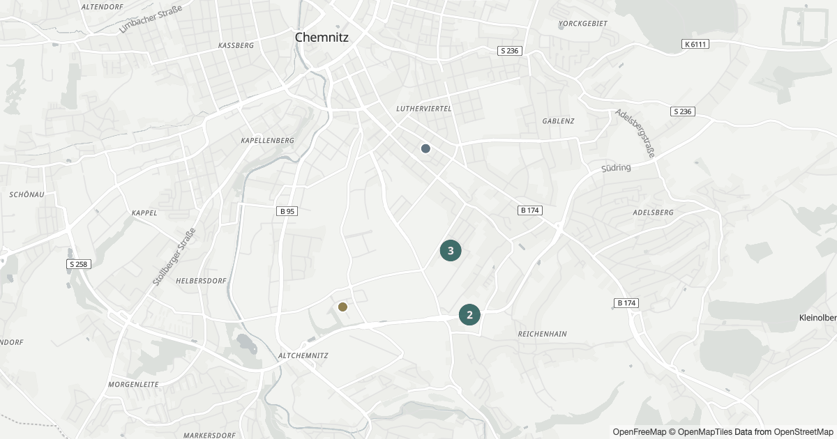 Karte mit 7 Polizeimeldungen aus Bernsdorf (Chemnitz) aus den letzten 90 Tagen