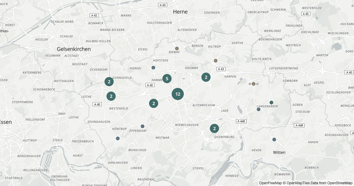 Karte mit 93 Polizeimeldungen aus Bochum seit dem 19. Juli 2026