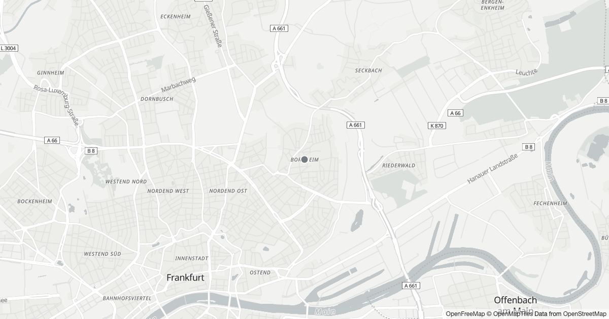 Polizeimeldungen Bornheim — Karte Karte mit 8 Polizeimeldungen aus Bornheim (Frankfurt am Main) aus den letzten 90 Tagen