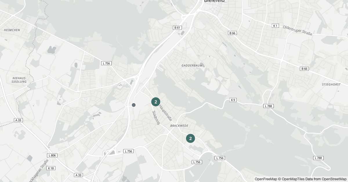 Polizeimeldungen Brackwede — Karte Karte mit 17 Polizeimeldungen aus Brackwede (Bielefeld) aus den letzten 90 Tagen