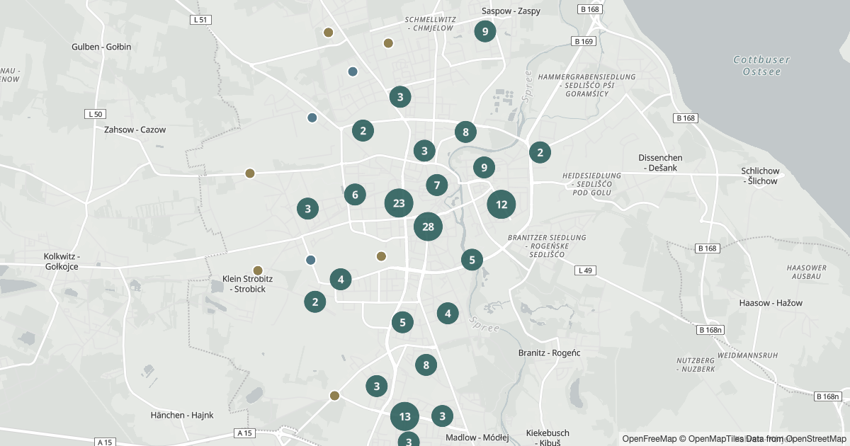 Karte mit 230 Polizeimeldungen aus Cottbus aus den letzten 90 Tagen