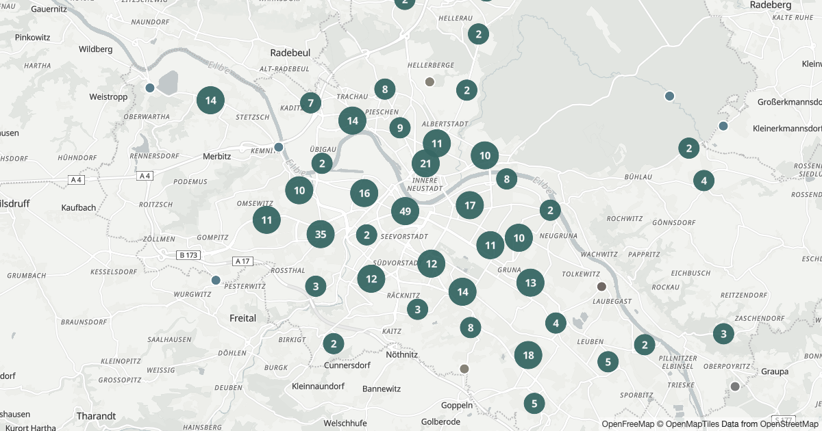 Polizeibericht Dresden — Karte Karte mit 541 Polizeimeldungen aus Dresden aus den letzten 90 Tagen