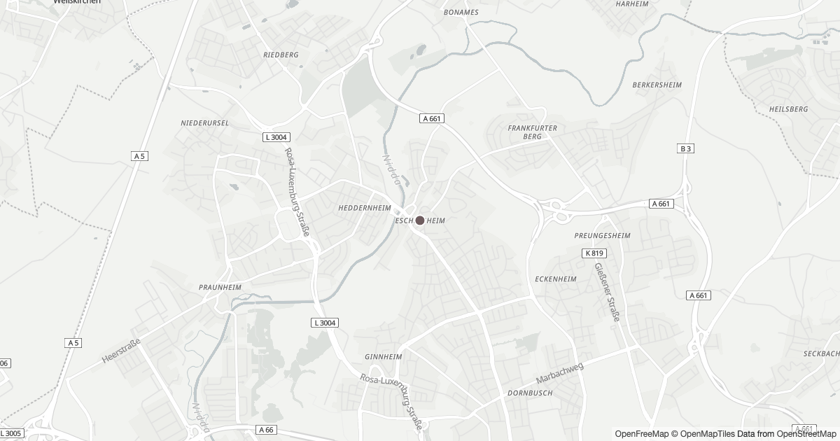 Karte mit 5 Polizeimeldungen aus Eschersheim (Frankfurt am Main) aus den letzten 90 Tagen