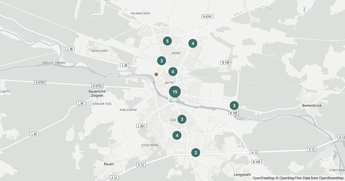Karte mit 46 Polizeimeldungen aus Fürstenwalde/Spree aus den letzten 90 Tagen