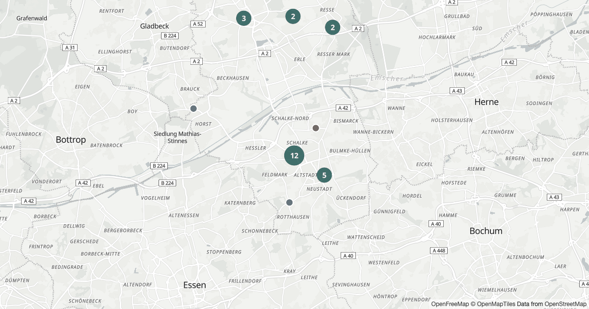 Karte mit 144 Polizeimeldungen aus Gelsenkirchen aus den letzten 90 Tagen