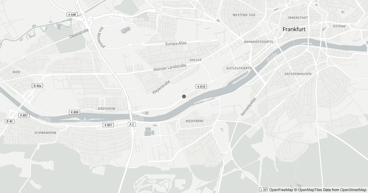 Karte mit 6 Polizeimeldungen aus Gutleutviertel (Frankfurt am Main) aus den letzten 90 Tagen