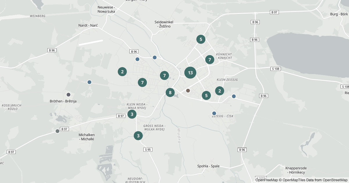 Karte mit 96 Polizeimeldungen aus Hoyerswerda aus den letzten 90 Tagen