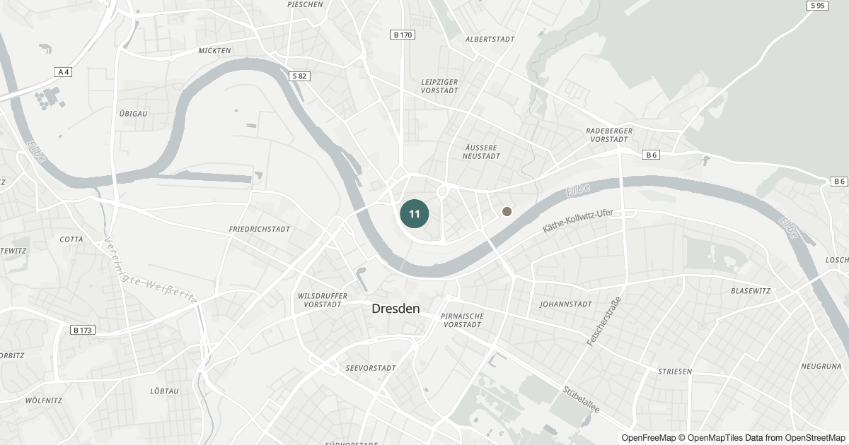 Polizeimeldungen Innere Neustadt — Karte Karte mit 14 Polizeimeldungen aus Innere Neustadt (Dresden) aus den letzten 90 Tagen