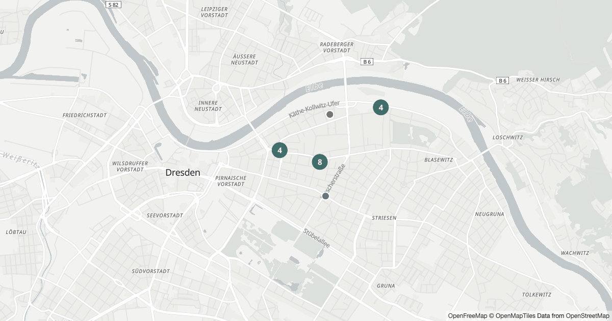 Karte mit 22 Polizeimeldungen aus Johannstadt (Dresden) aus den letzten 90 Tagen
