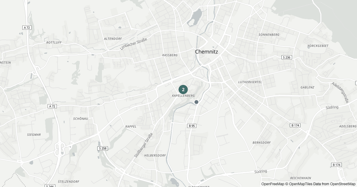 Polizeimeldungen Kapellenberg — Karte Karte mit 15 Polizeimeldungen aus Kapellenberg (Chemnitz) aus den letzten zwölf Monaten
