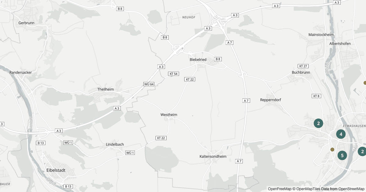 Karte mit 68 Polizeimeldungen aus Kitzingen aus den letzten 90 Tagen