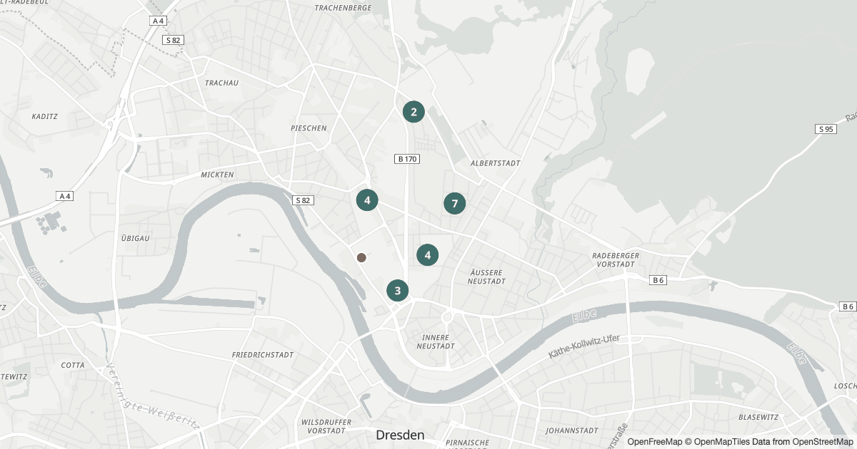 Karte mit 19 Polizeimeldungen aus Leipziger Vorstadt (Dresden) aus den letzten 90 Tagen