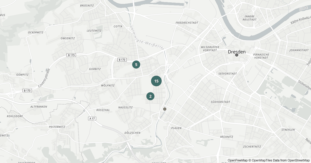 Karte mit 21 Polizeimeldungen aus Löbtau (Dresden) aus den letzten 90 Tagen