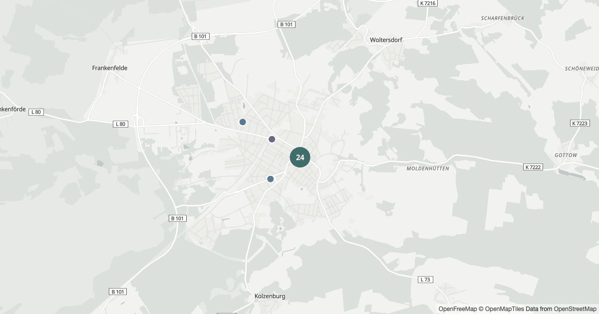 Polizeibericht Luckenwalde — Karte Karte mit 43 Polizeimeldungen aus Luckenwalde aus den letzten 90 Tagen