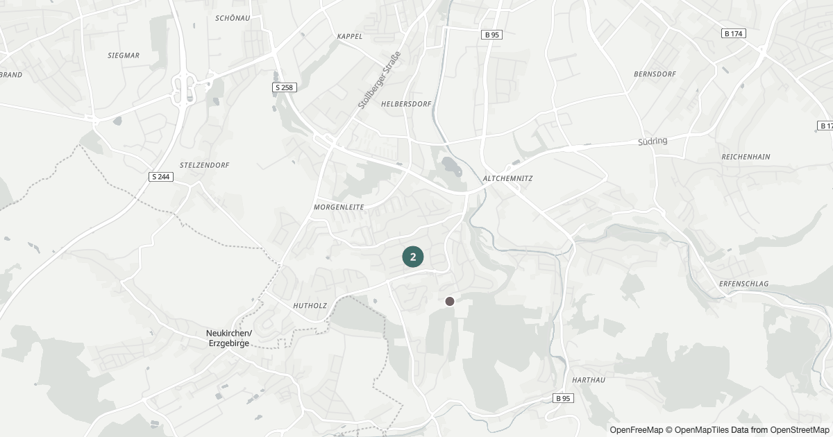 Polizeimeldungen Markersdorf — Karte Karte mit 19 Polizeimeldungen aus Markersdorf (Chemnitz) aus den letzten zwölf Monaten