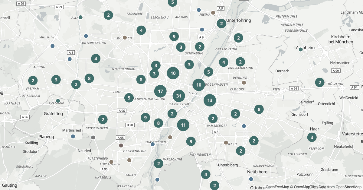Karte mit 520 Polizeimeldungen aus München aus den letzten 90 Tagen
