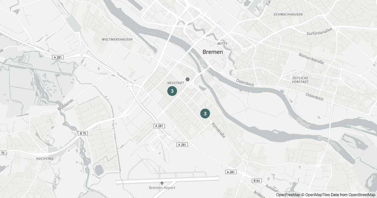 Karte mit 9 Polizeimeldungen aus Neustadt (Bremen) seit dem 4. August 2026
