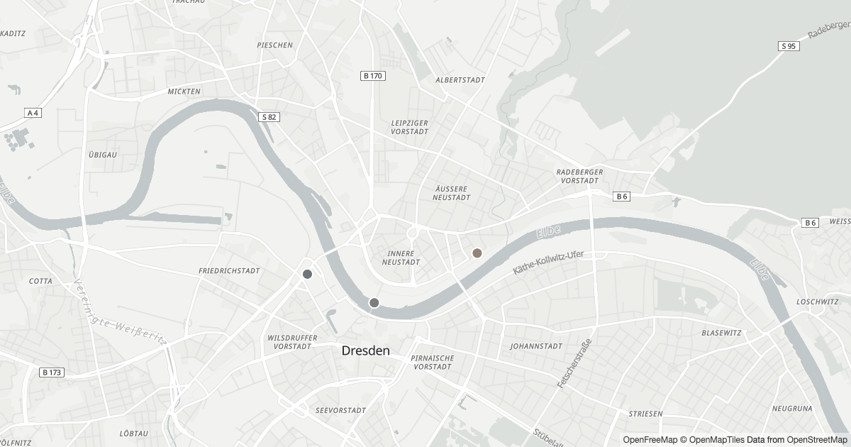 Karte mit 8 Polizeimeldungen aus Neustadt (Dresden) aus den letzten 90 Tagen