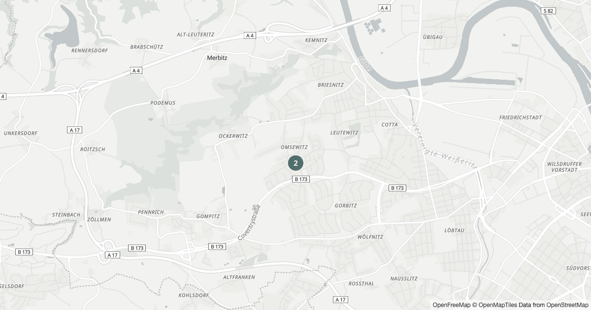 Polizeimeldungen Omsewitz — Karte Karte mit 14 Polizeimeldungen aus Omsewitz (Dresden) aus den letzten zwölf Monaten