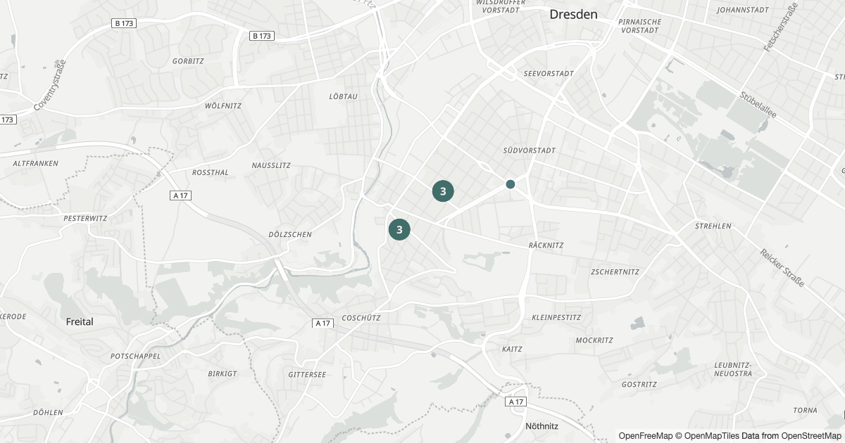 Karte mit 11 Polizeimeldungen aus Plauen (Dresden) aus den letzten 90 Tagen
