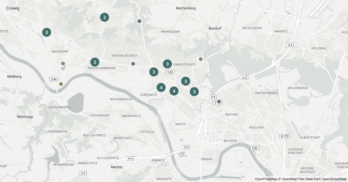 Polizeibericht Radebeul — Karte Karte mit 42 Polizeimeldungen aus Radebeul aus den letzten 90 Tagen