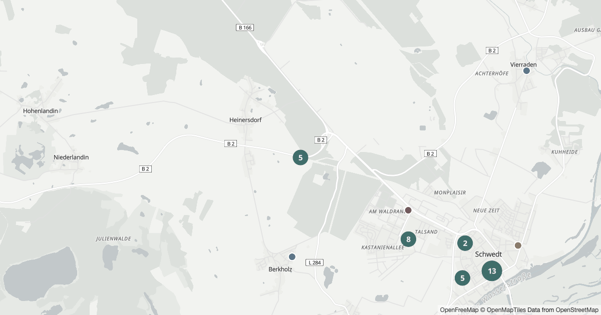 Polizeibericht Schwedt/Oder — Karte Karte mit 55 Polizeimeldungen aus Schwedt/Oder aus den letzten 90 Tagen