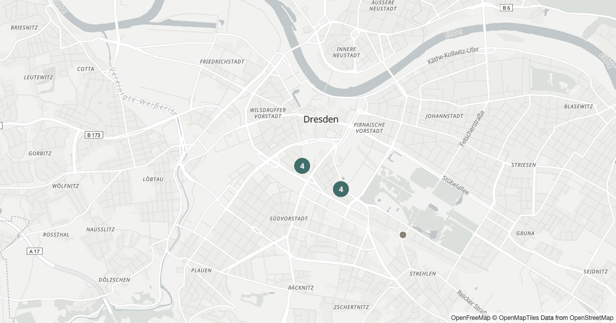 Polizeimeldungen Seevorstadt — Karte Karte mit 15 Polizeimeldungen aus Seevorstadt (Dresden) aus den letzten 90 Tagen