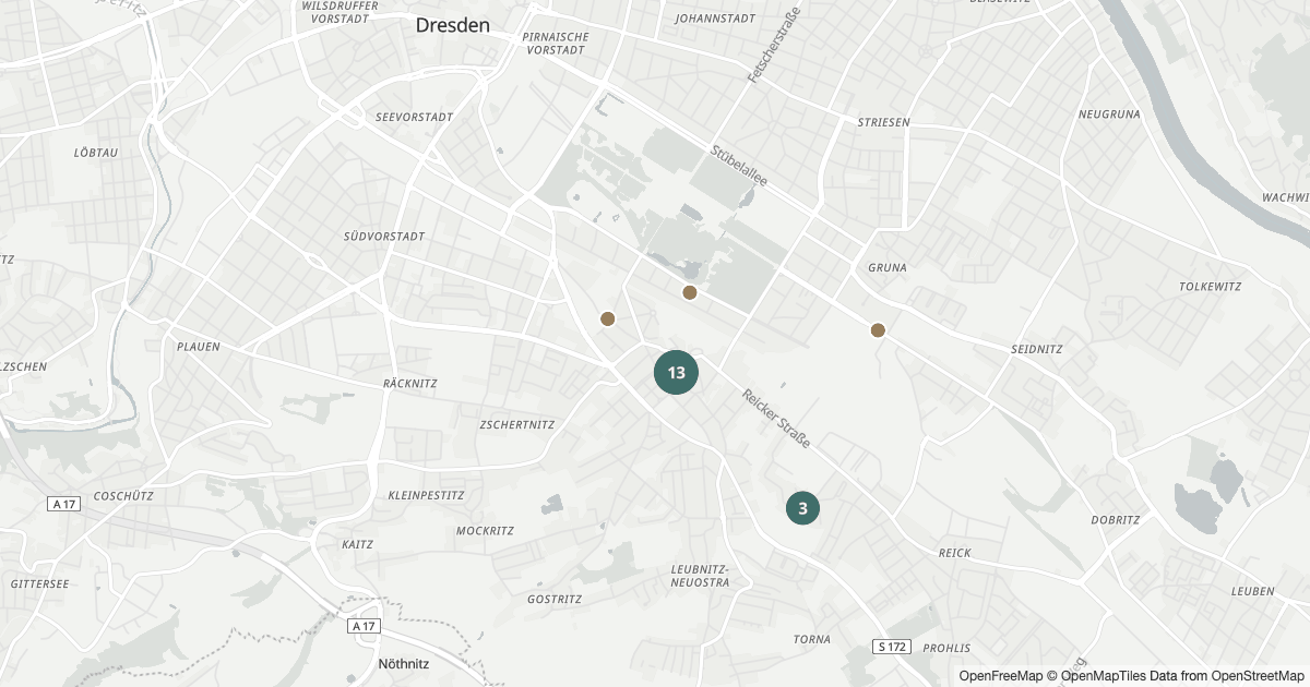 Polizeimeldungen Strehlen — Karte Karte mit 23 Polizeimeldungen aus Strehlen (Dresden) aus den letzten 90 Tagen