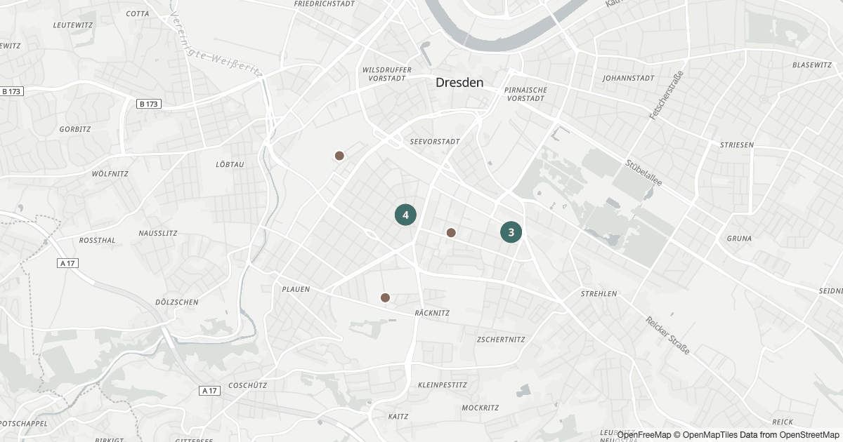 Polizeimeldungen Südvorstadt — Karte Karte mit 9 Polizeimeldungen aus Südvorstadt (Dresden) aus den letzten 90 Tagen
