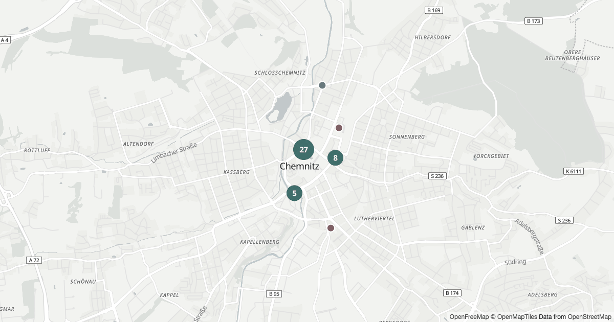 Polizeimeldungen Zentrum — Karte Karte mit 51 Polizeimeldungen aus Zentrum (Chemnitz) aus den letzten 90 Tagen