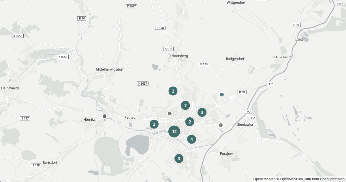 Polizeibericht Zittau — Karte Karte mit 65 Polizeimeldungen aus Zittau aus den letzten 90 Tagen