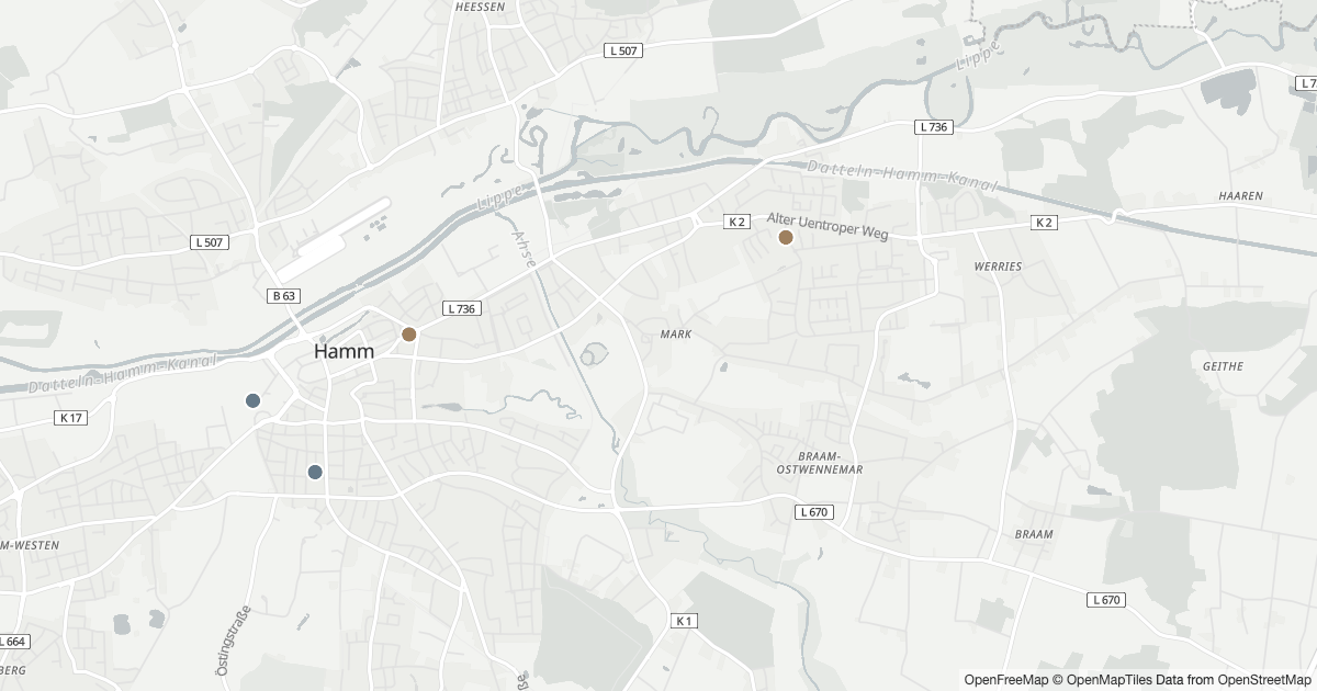 Polizeimeldungen Uentrop — Karte Karte mit 14 Polizeimeldungen aus Uentrop (Hamm) aus den letzten 90 Tagen