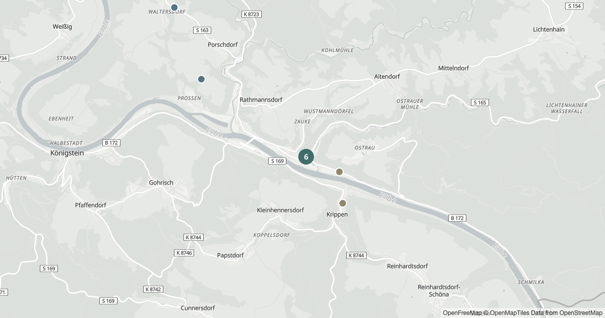 Karte mit 62 Polizeimeldungen aus Bad Schandau aus den letzten zwölf Monaten