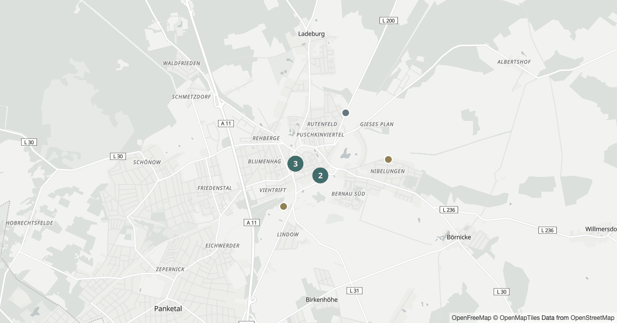 Karte mit 86 Polizeimeldungen aus Bernau bei Berlin aus den letzten zwölf Monaten