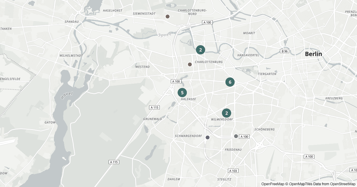 Karte mit 22 Polizeimeldungen aus Charlottenburg-Wilmersdorf (Berlin) aus den letzten 90 Tagen