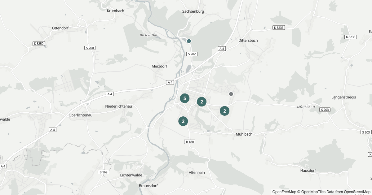 Polizeimeldungen Frankenberg — Karte Karte mit 56 Polizeimeldungen aus Frankenberg aus den letzten zwölf Monaten